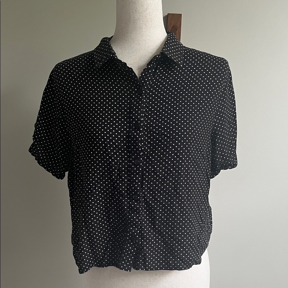 Love Notes Black and White Polka Dot Button Down Shirt XL